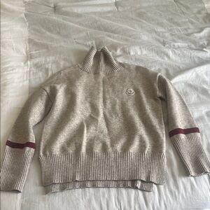Moncler Beige Sweater with Burgundy Stripes